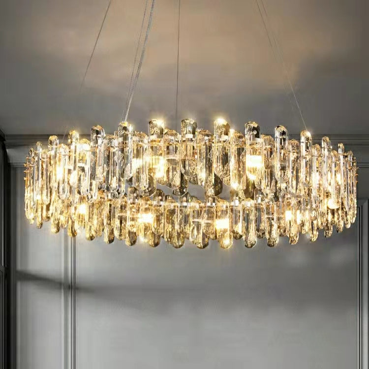 Ice Clear Round and Long Crystal Chandelier For Living Room Ceiling Lamp for Dining / Bedroom Hallway Light