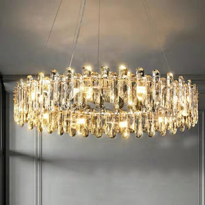 Ice Clear Round and Long Crystal Chandelier For Living Room Ceiling Lamp for Dining / Bedroom Hallway Light