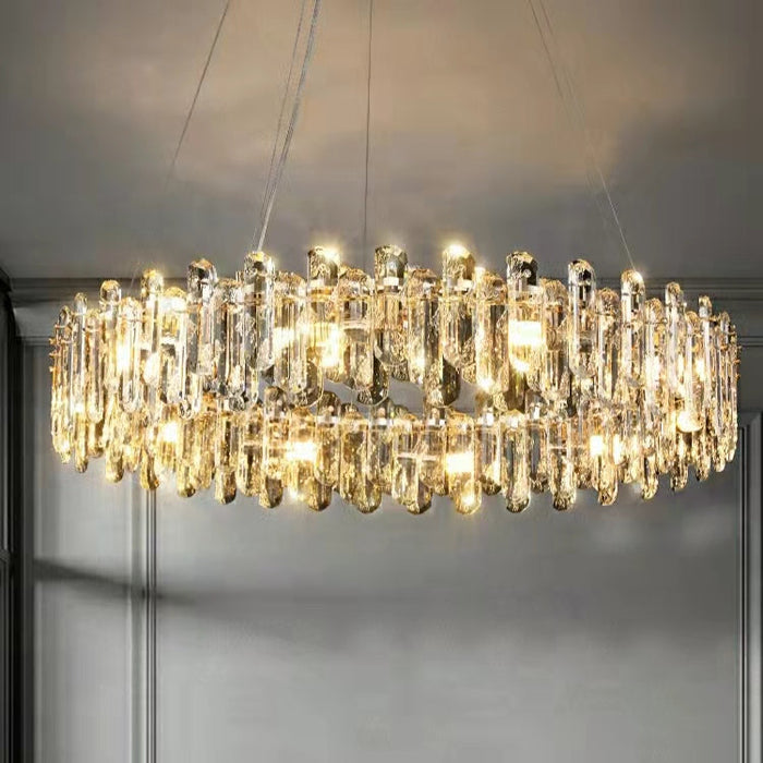 Ice Clear Round and Long Crystal Chandelier For Living Room Ceiling Lamp for Dining / Bedroom Hallway Light