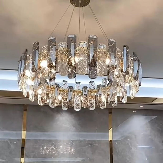 Modern Smoke Gray Crystal Chandelier Gleamy Pendant Light Fixture for Living/ Dining Room/ Bedroom/ Home Office