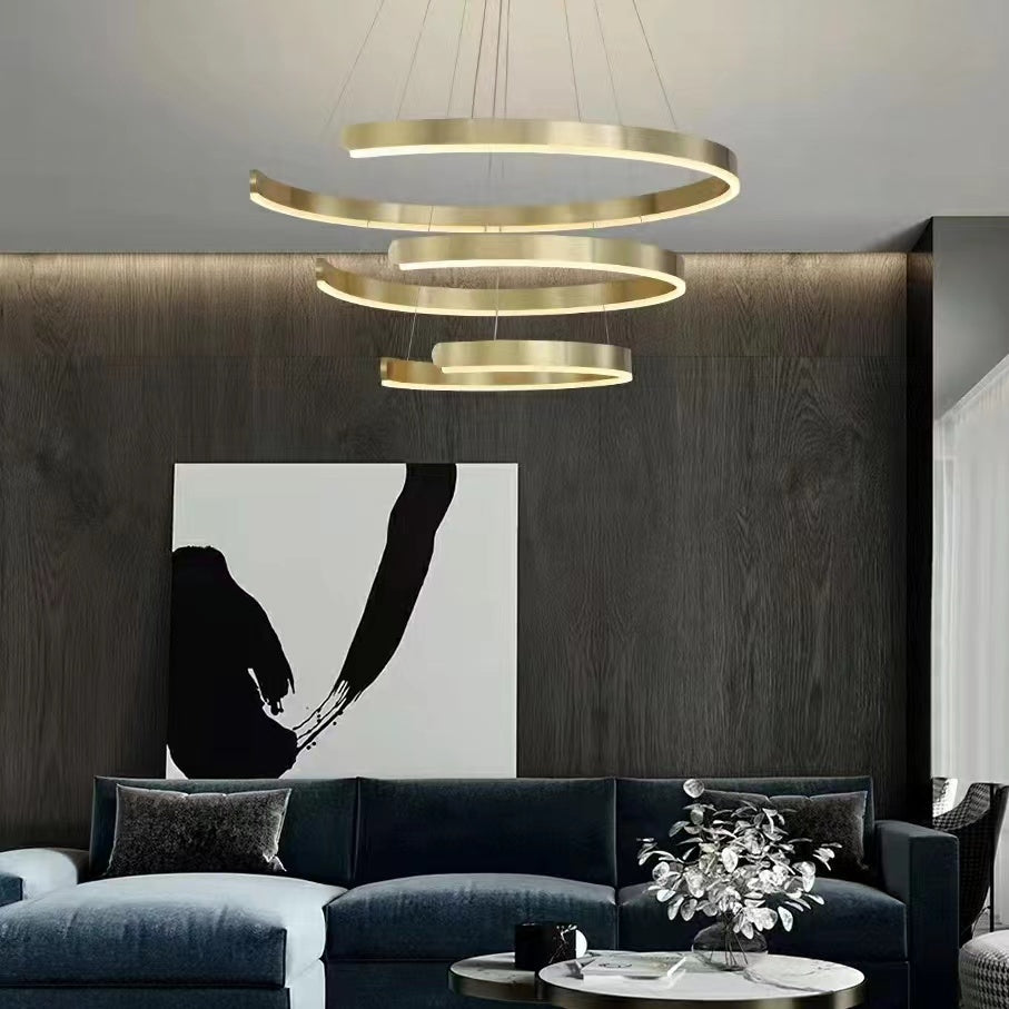 Gold Ring LED Chandelier Light With Wrought Iron Accents for Living Room