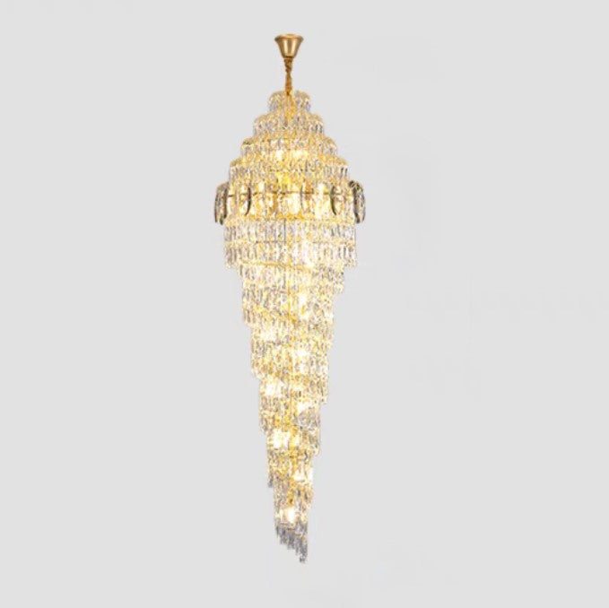 Lustre extra large en spirale moderne en cristal chromé/doré pour hall d'entrée/escalier/hall d'hôtel