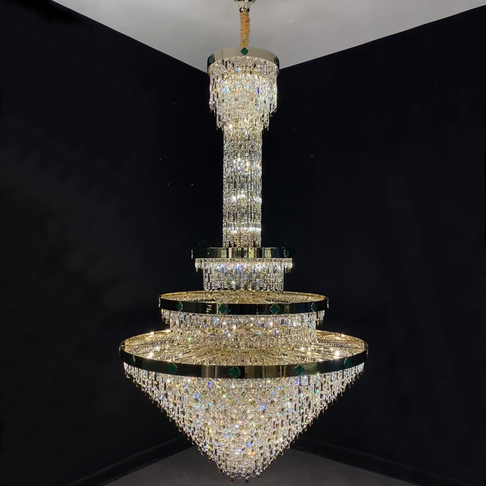 chandelier,chandeliers,pendant,crystal,metal,empire,round,long,oversized,extra large,extra long,large,big,huge,luxury,modern,light luxury,stairs,living room,hallway,entrys,foyer,tiers,layers,multi-tier,multi-layer,clear