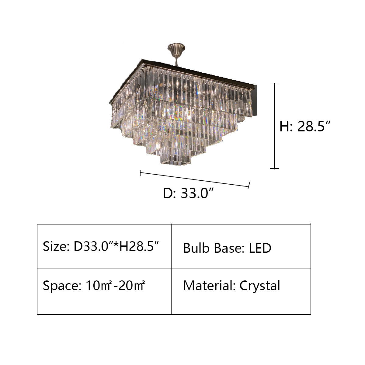 D33.0"*H28.5" chandelier,chandeliers,crystal,rectangle,square,tiers,layers,5 tiers,5 layers,living room,chrome,black,clear,transparent,dining room,foyer,entryance,bedroom