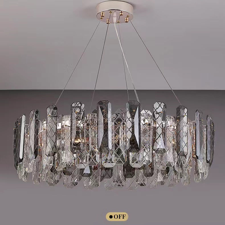 Modern Smoke Gray Crystal Chandelier Gleamy Pendant Light Fixture for Living/ Dining Room/ Bedroom/ Home Office