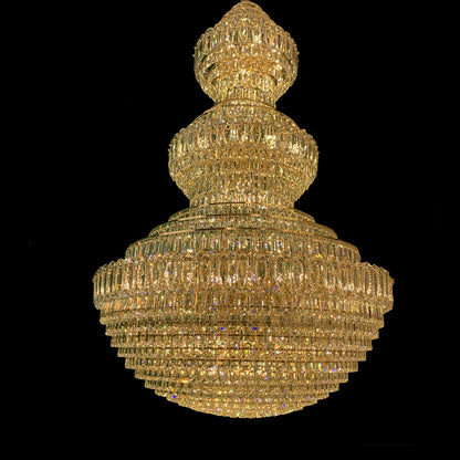 Golden Era Grand Cascade Fountain Clear Crystal Chandelier for High-ceiling