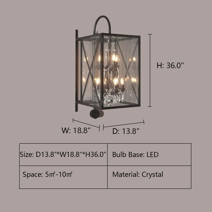 L13.8"*W18.8"*H36.0" wall light.wall lamp,light,lamp,wall source,rococo,crystal pendant,glass,metal,rectangle,OUTDOOR LARGE ROCOCO CRYSTAL CHANDELIER 36"H WALL LIGHT
