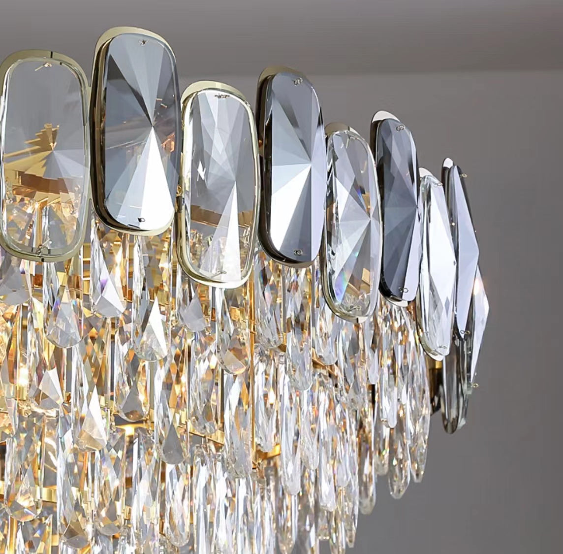 Lampadario a sospensione in cristallo rotondo/rettangolare, per soggiorno/sala da pranzo/ingresso