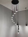 Extra Length 79'' to118'' Customization 6-81 Light Bulbs Spiral Meteor Staircase Black Chandelier Modern Style Ceiling Light Living Room Hotel Bar Light Fixture
