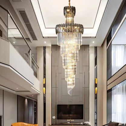 Lampadario a chiocciola di lusso extra large per ingresso, lampadario a soffitto in cristallo lungo per soggiorno e corridoio