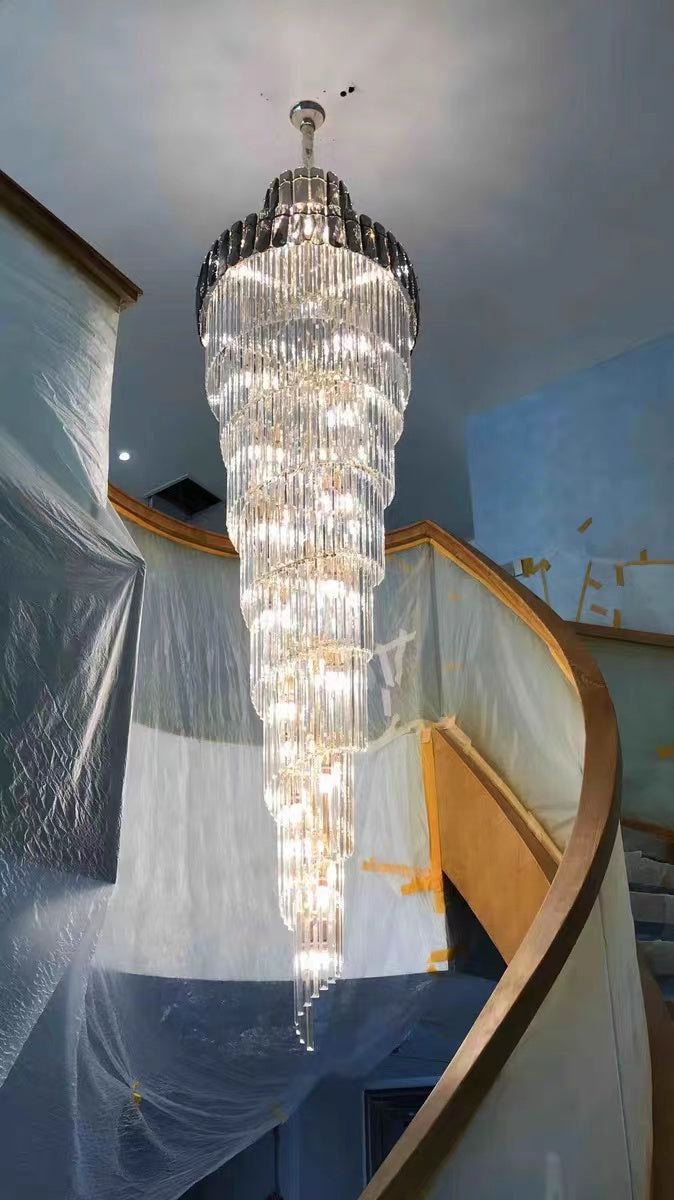 Lampadario a chiocciola di lusso extra large per ingresso, lampadario a soffitto in cristallo lungo per soggiorno e corridoio