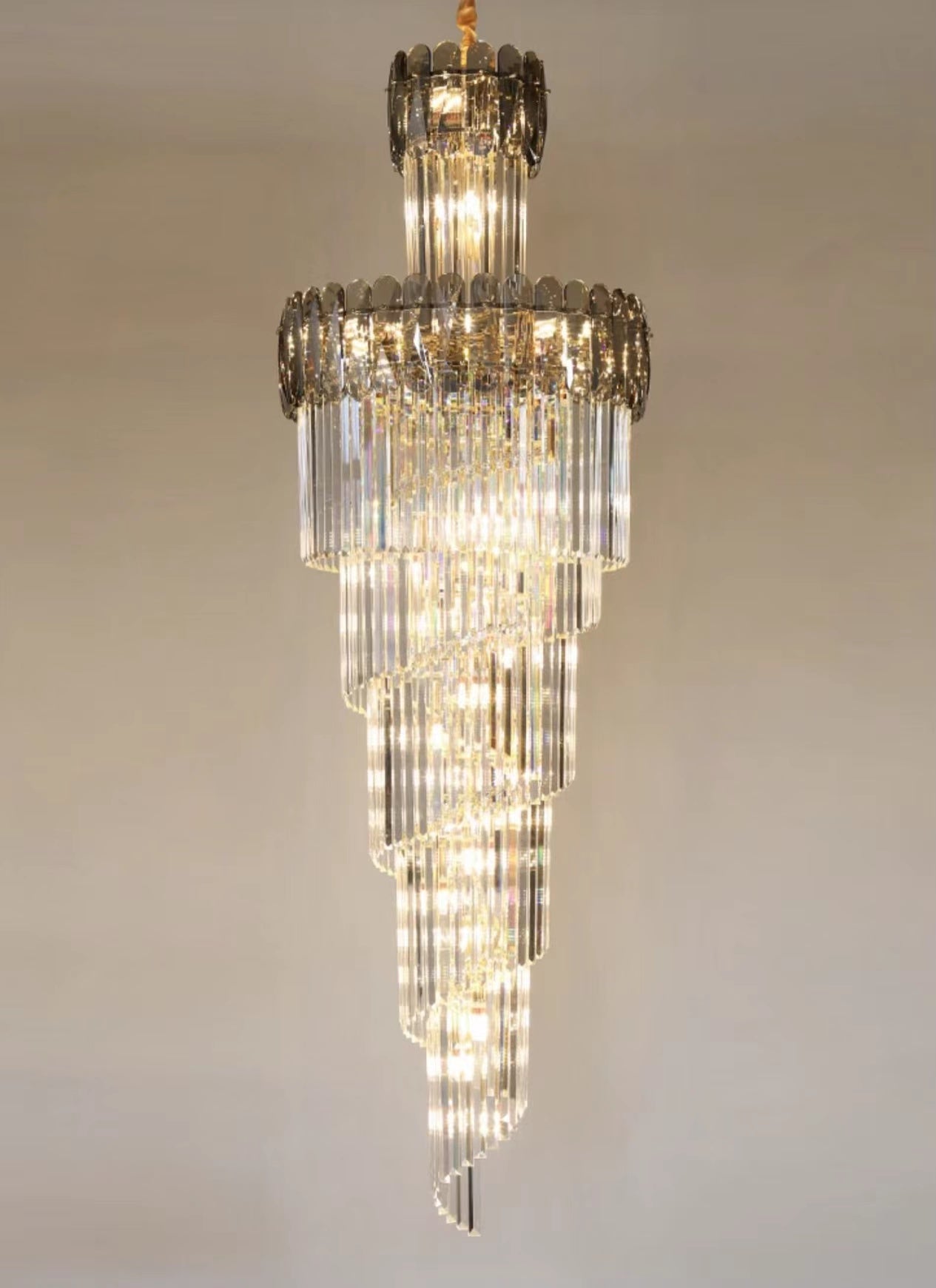 Lampadario a chiocciola di lusso extra large per ingresso, lampadario a soffitto in cristallo lungo per soggiorno e corridoio