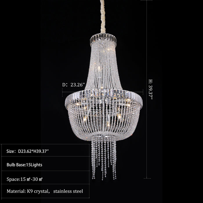 23 inches round crystal chandelier empire style 39inches height beautiful shiny bedroom light fixture