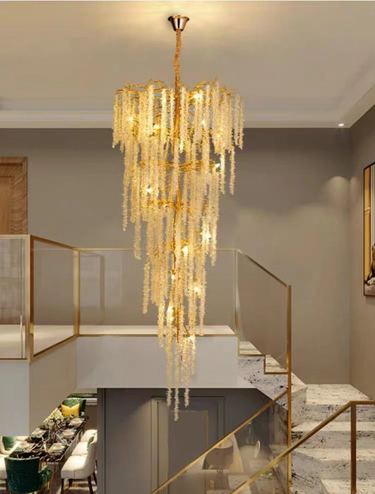 Extra Large Branch Wheat Crystal Pendant Long Chandelier for Living Room/Foyer/Staircase