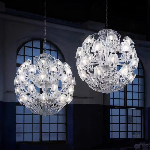 ADELINE LEADED ROUND 50 LIGHT CRYSTAL CHANDELIER,Baccarat Design K9 Luxury Crystal Glass Chandelier Lighting,chandelier,chandeliers,crystal,round,sphere,candle,shade,glass shade,clear crystal,pendant,luxury,big,oversized,huge,large