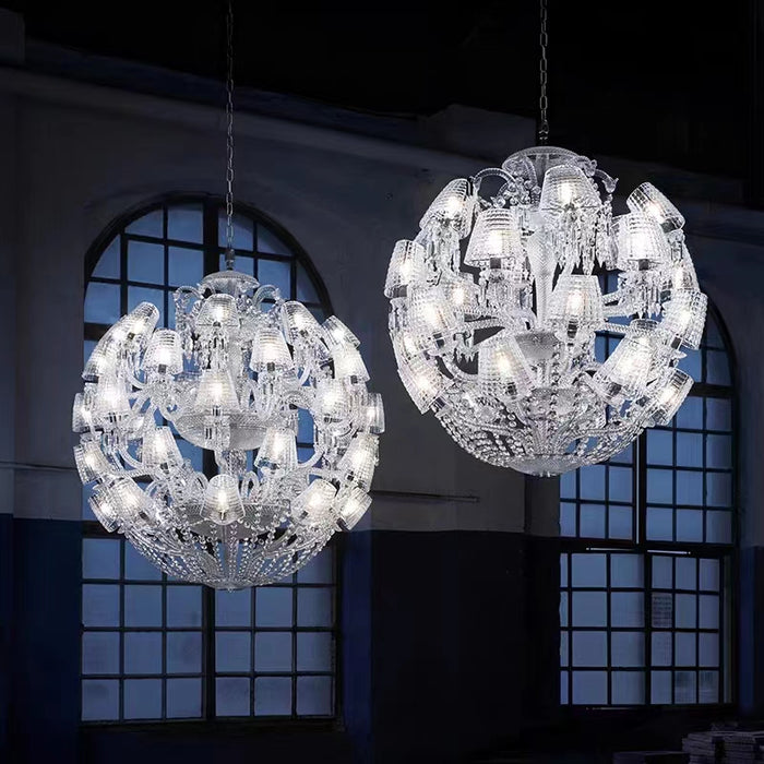 ADELINE LEADED ROUND 50 LIGHT CRYSTAL CHANDELIER,Baccarat Design K9 Luxury Crystal Glass Chandelier Lighting,chandelier,chandeliers,crystal,round,sphere,candle,shade,glass shade,clear crystal,pendant,luxury,big,oversized,huge,large