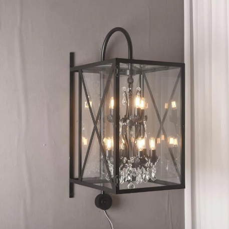 Outdoor Rectangle Large Rococo Classical Crystal Wall Light for Stairs/Living Room/Entryway
