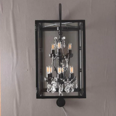 Outdoor Rectangle Large Rococo Classical Crystal Wall Light for Stairs/Living Room/Entryway