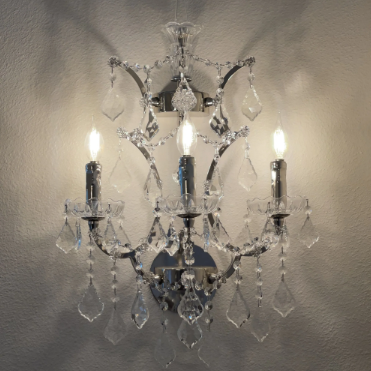Rococo 3-Lights Classical Candle Raindrop Crystal Pendant Wall Light