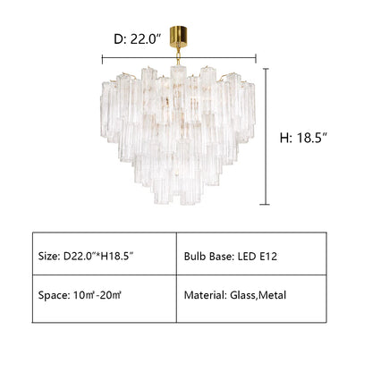3 Tiers: D22.0"*H18.5"  chandelier,chandeliers,CAPRICE SEMI-TRANSPARENT TUBULAR GLASS CHANDELIER,pendant,glass,transparent,clear,frosted,rods,metal,star,foyer,living room,dining room,entryance,hallway