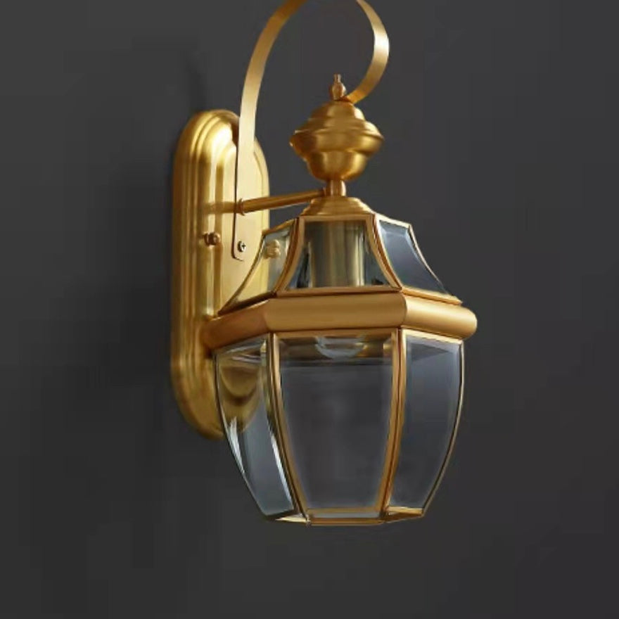 Lampade da parete per esterni classiche, luci da parete per balconi in rame puro impermeabile, luci da corridoio/corridoio, lampade da comodino/scale in vetro 