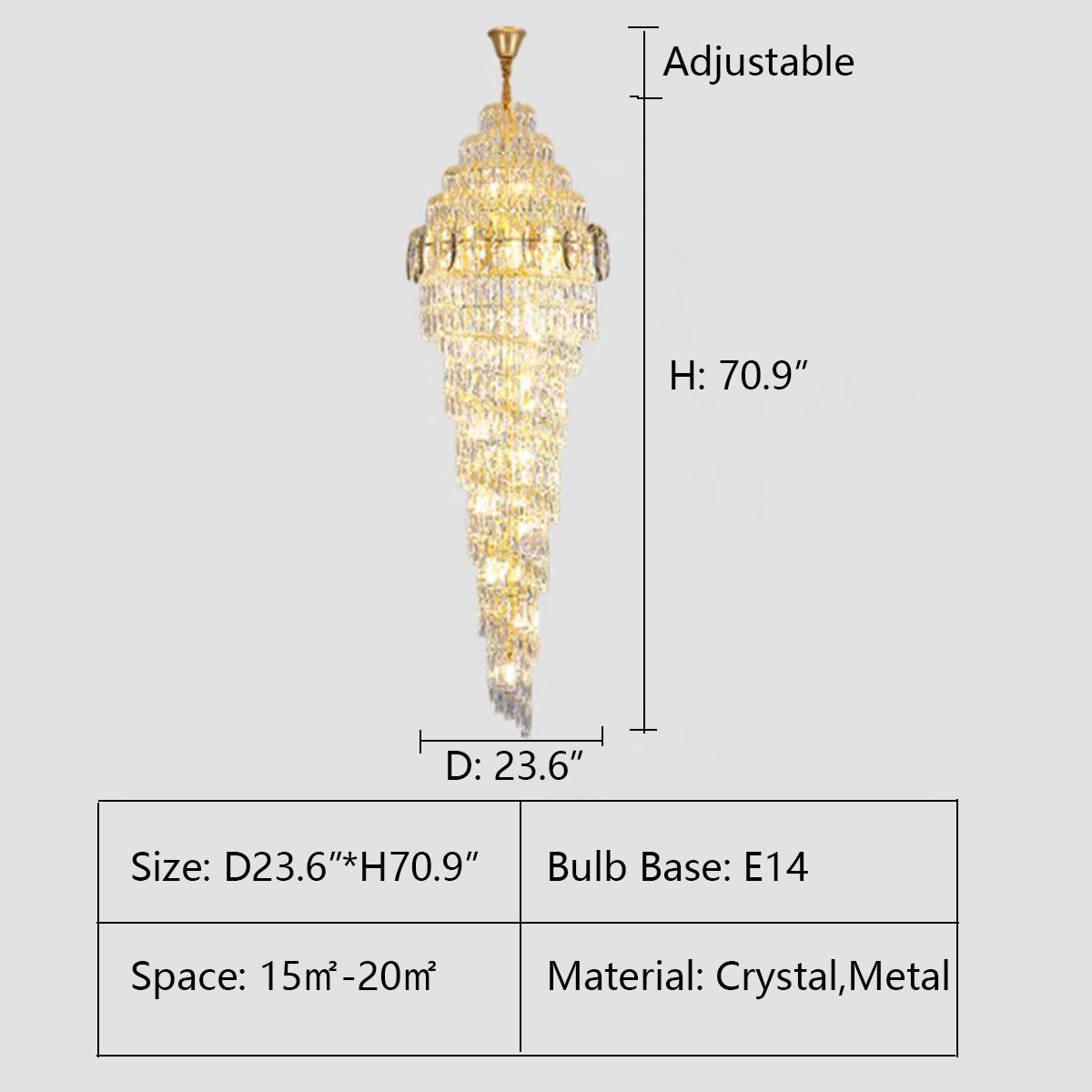 D23.6"*H70.9" chandelier,chandeliers,pendant,crystal,high quality k9 crystal,metal,gold,black,clear crystal,oversized,extra large,large,big,huge,,luxury,light luxury,ceiling,crystal chain,rods,living room,foyer,entrys,big hallway,spiral staircase,stairs,entryance,loft,duplex hall,hotel lobby