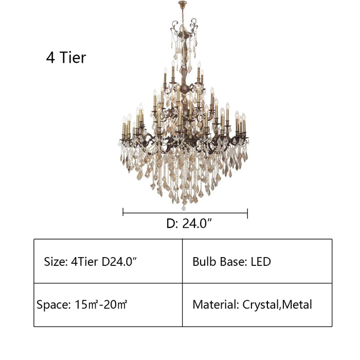 4Tier: D24.0" 80”W SANTA BARBARA CRYSTAL CHANDELIER,Chandelier,chandeliers,pendant,candle,branch,raindrop,teardrop,vintage,luxury,chain,extra large,large,big,huge,oversized,foyer,tiers,layers,multi-tier,multi-layer,living room,stairs,staircase,entrys,entryance
