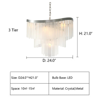 3 Tier: D24.0"*H21.0" Roundel Odeon Fringe Crystal Chandelier,chandelier,chandeliers,crystal,spiral,clear crystal,frost crystal,tier,layer,multi-tier,multi-layer,black,chrome,ceiling,chain,oversized,large,huge,big,living room,dining room,bedroom,bedside,dining table,bar,kitchen island