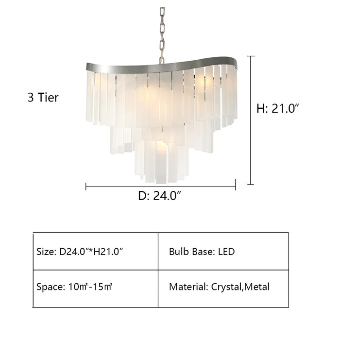3 Tier: D24.0"*H21.0" Roundel Odeon Fringe Crystal Chandelier,chandelier,chandeliers,crystal,spiral,clear crystal,frost crystal,tier,layer,multi-tier,multi-layer,black,chrome,ceiling,chain,oversized,large,huge,big,living room,dining room,bedroom,bedside,dining table,bar,kitchen island