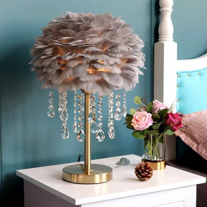 Stylish Feather Table Light Creative Bedside Lamp Romantic Bedroom Crystal night Lamp