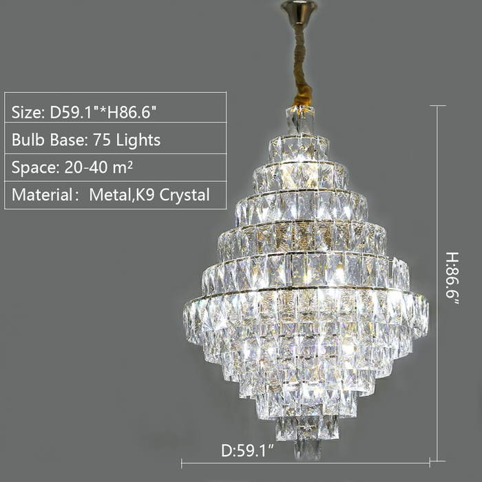 Extra Large 86.6inch Foyer Pure Crystal Ceiling Light Fixture Living Room Entrance Staircase Chandelier