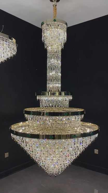 Extra Large New 3-layers Conical Creative Crystal Chandelier For High-ceiling Foyer/Hallway/Entryway