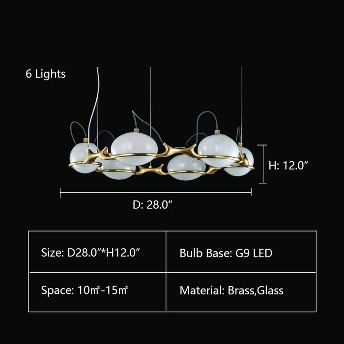 6Lights: D28.0"*H12.0" AXEL BRANCHING GLASS GLOBE CHANDELIER,chandeliers,chandelier,pendant,lights,lamps,gold,luxury,modern,post-modern,glass,brass,copper,branch,globe,round,ring,circle,living room,dining room,bedroom