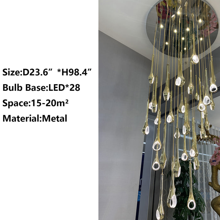 28 Lights chandelier,chandeliers,pendant,multiple,ceiling,round,large,huge,big,long,extra long,gold,luxury,light luxury,chain,adjustable,flush mount,stairs,foyer,entrys,loft,duplex hall