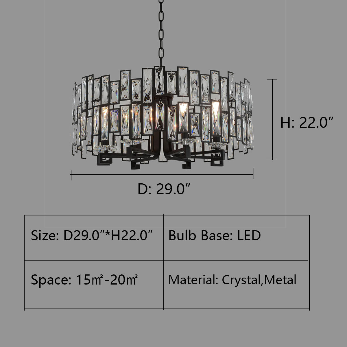 8Lights: D29.0"*H22.0" Sandel Crystal Prysm Chandelier,chandelier,chandeliers,crystal,branch,metal,candle,rods,black,clear crystal,round,tiers,ceiling,chain,bedroom,living room,dining room,hallway