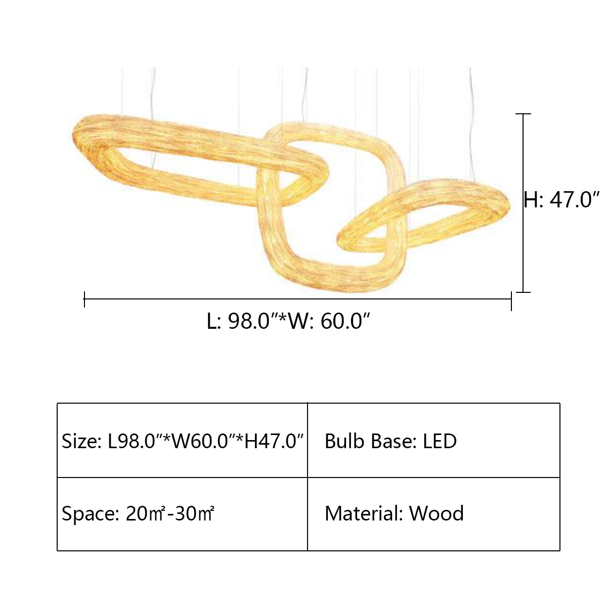 L98.0"*W60.0"*H47.0" TRIPLE ORBIT WOOD FOYER CHANDELIER,chandelier,chandeliers,rings ,circle,round,rectangle,chain,adjustable,creative,art,wood,wooden,extra large,large,huge,big