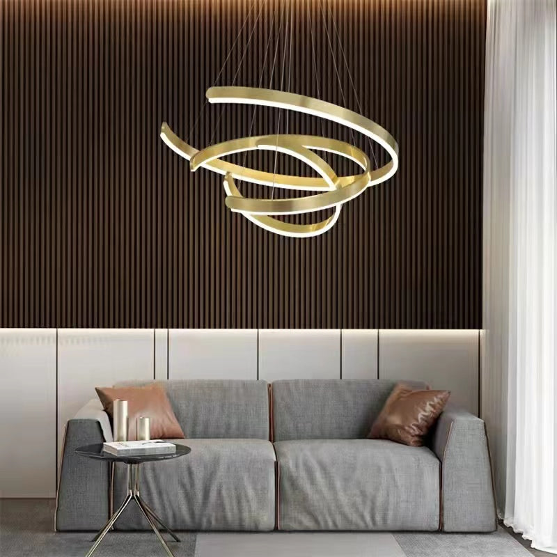 Gold Ring LED Chandelier Light With Wrought Iron Accents for Living Room