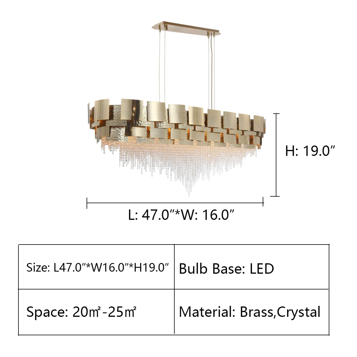 12Lights: L47.0'*W16.0"*H19.0"  Anastagio Rectangle/ Linear Brass Crystal Bead Chandelier,chandelier,chandeliers,oval,rectangle,linear,crystal,brass,tiers,layers,crystal beads,pendant,celing,flush mount,chain,light luxury,long table,big table,dining room,kitchen island,bar,dining bar,kitchen bar,living room