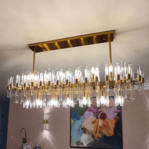Modern Minimalist Gold Branch Clear Crystal Rods Pendant Chandelier for Living/Dining Room