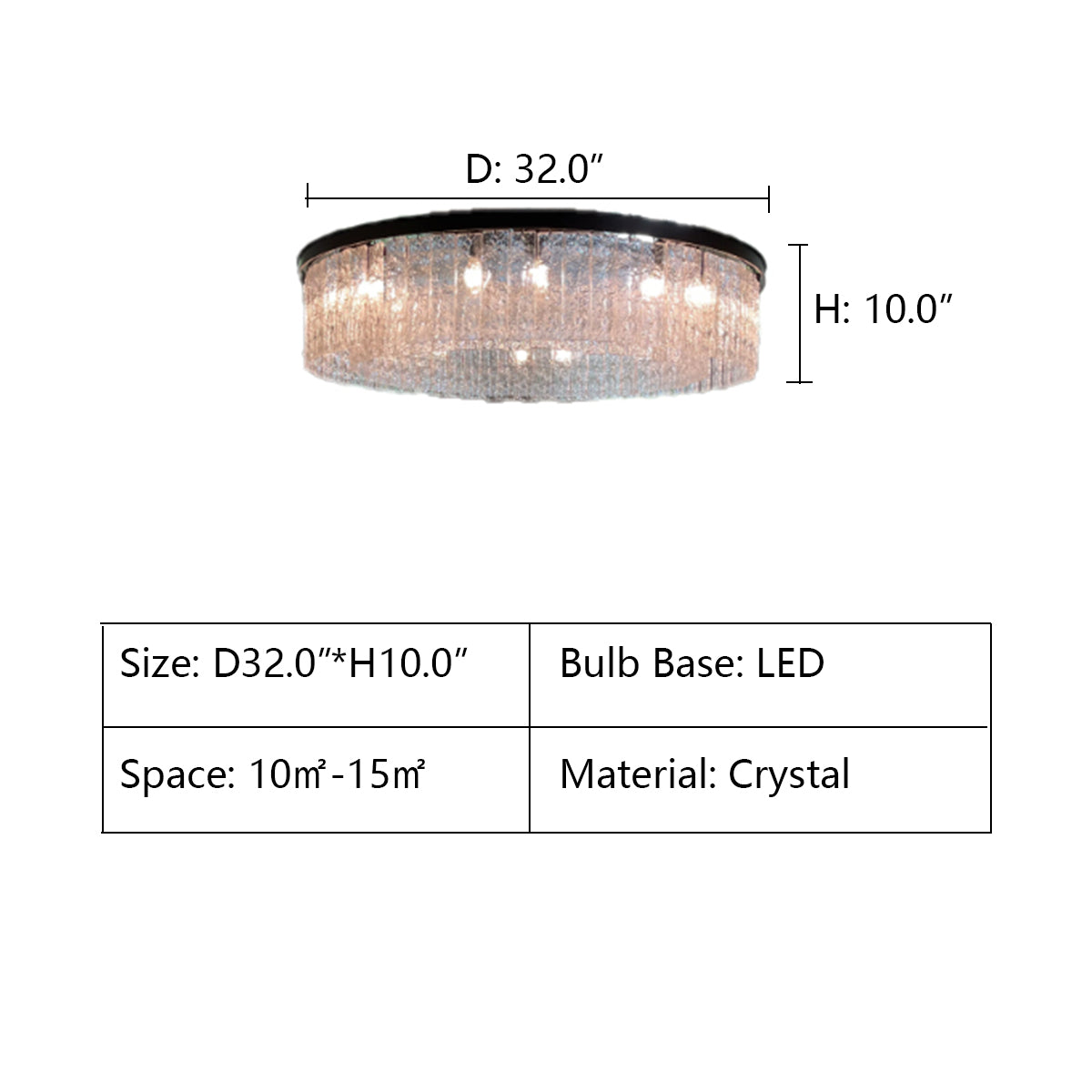 D32.0"*H10.0" OLIVER ROUND 1-TIER GLASS TILE CHANDELIER LT-71241,chandelier,chandeliers,crystal,round,ring,minimalist,modern,living room,circle,clear glass,dining room,bedroom,hallway,entryance,entrys,black iron,metal
