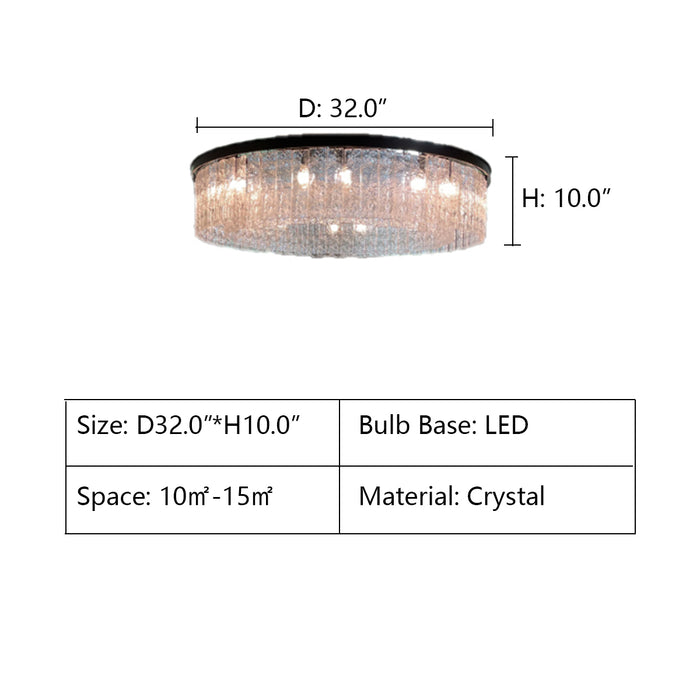 D32.0"*H10.0" OLIVER ROUND 1-TIER GLASS TILE CHANDELIER LT-71241,chandelier,chandeliers,crystal,round,ring,minimalist,modern,living room,circle,clear glass,dining room,bedroom,hallway,entryance,entrys,black iron,metal