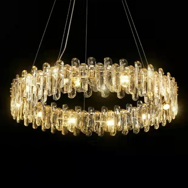 Ice Clear Round and Long Crystal Chandelier For Living Room Ceiling Lamp for Dining / Bedroom Hallway Light