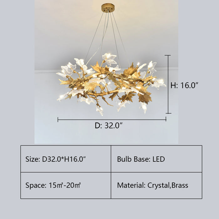 D32.0"*H16.0" Ion Leaf Organic Branching Round Chandelier - Italian ConceptIon Leaf Organic Branching Round Chandelier - Italian Concept ION LEAF ORGANIC BRANCHING ROUND CHANDELIER,chandelier,chandeliers,pendant,leaf,leaves,gold,luxury,maple,round,branch,glass,crystal,light,ceiling,chain,adjustable,living room,dining room,post-modern,art,creative