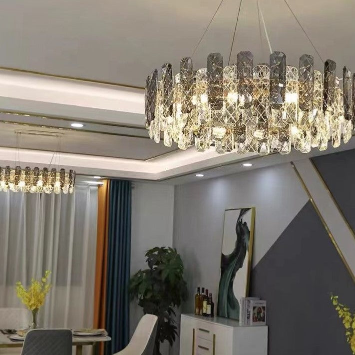 Modern Smoke Gray Crystal Chandelier Gleamy Pendant Light Fixture for Living/ Dining Room/ Bedroom/ Home Office