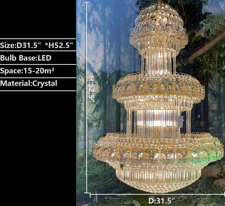 D31.5"*H52.5" chandelier,chaandeliers,pendant,crystal,metal,gold,luxury,empire,ceiling,tiers,layers,multi-tier,extra large,oversized,large,huge,big,living room,dining room,high-ceiling room,foyer,stairs,hallway,entryance,hotel lobby,duplex hall,loft
