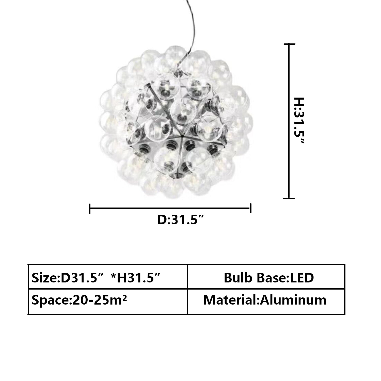 D31.5"*H31.5" chandelier,chandeliers,glass,pendant,aluminum,ball,sphere,round,glass sahde,glass ball,branch,ciling,art,transparent,clear,dining room,living room,kitchen island,bar,dining table,dining bar,kitchen bar,entrys,hallway