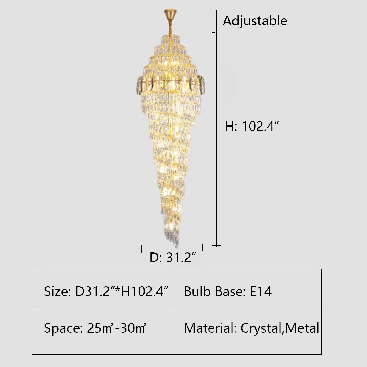 D31.2"*H102.4" chandelier,chandeliers,pendant,crystal,high quality k9 crystal,metal,gold,black,clear crystal,oversized,extra large,large,big,huge,,luxury,light luxury,ceiling,crystal chain,rods,living room,foyer,entrys,big hallway,spiral staircase,stairs,entryance,loft,duplex hall,hotel lobby