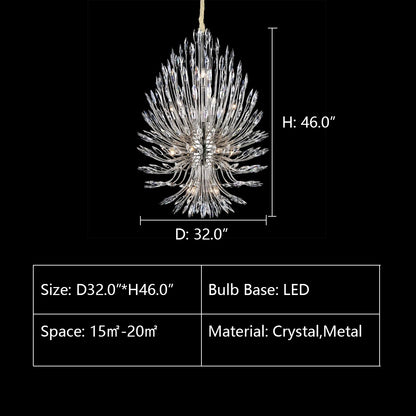 D32.0"*H46.0" LILY STARBURST CRYSTAL SPUTNIK CHANDELIER,chandeleir,chandeliers,pendanr,branch,bouquet,flower.crystal,ceiling,art,creative,post-modern,light luxury,living room,dining room,foyer