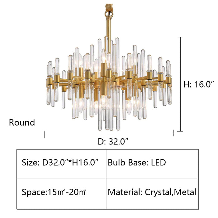 Round: D32.0"*H16.0" Alinar Crystal Shards Chandelier , chandelier,chandeliers,pendant,crystal,rods,metal,gold,clear crystal,branch,round,rectangle,oval,ceiling,living room,dining room,bedroom,foyer,entrys,hallway,home office