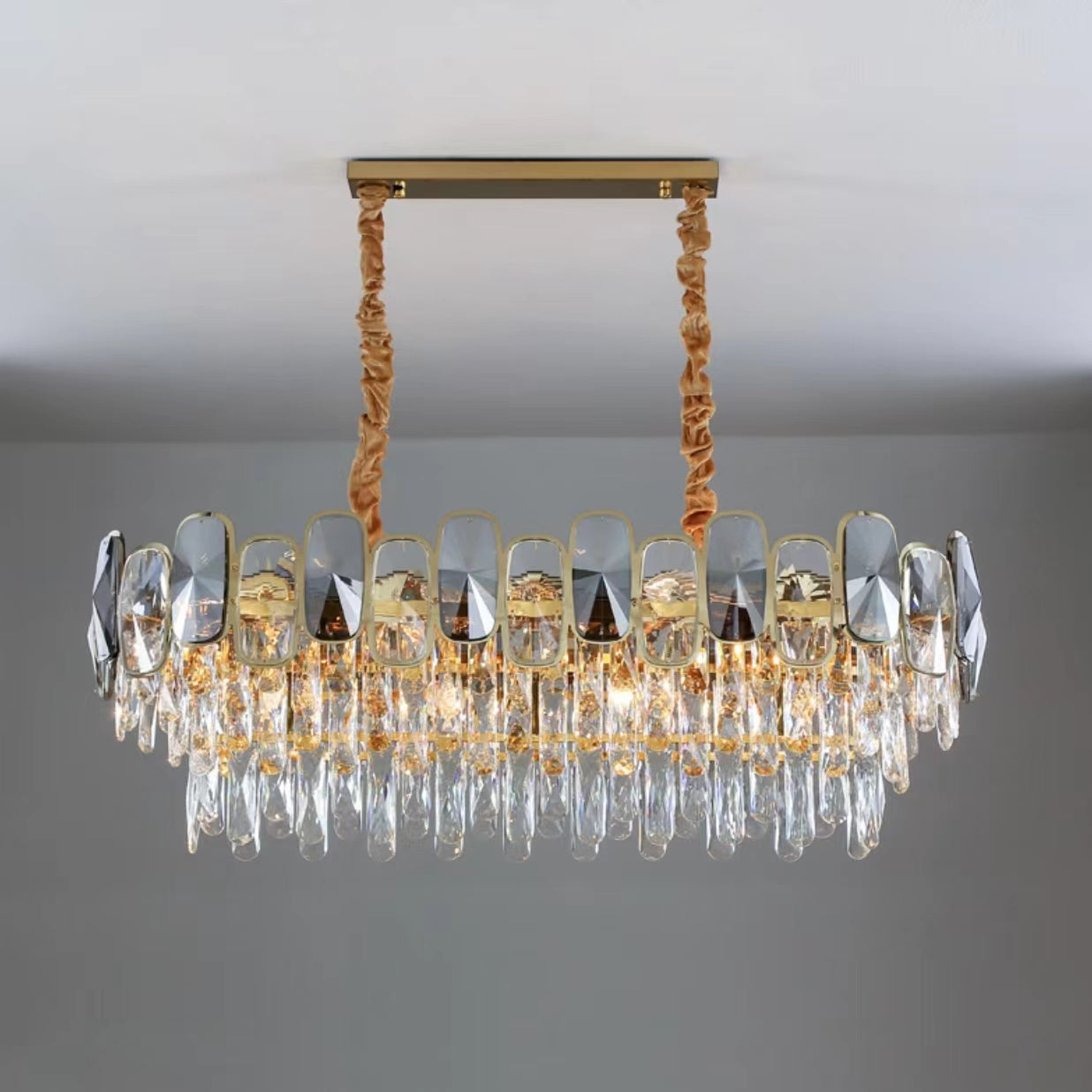 Lampadario a sospensione in cristallo rotondo/rettangolare, per soggiorno/sala da pranzo/ingresso